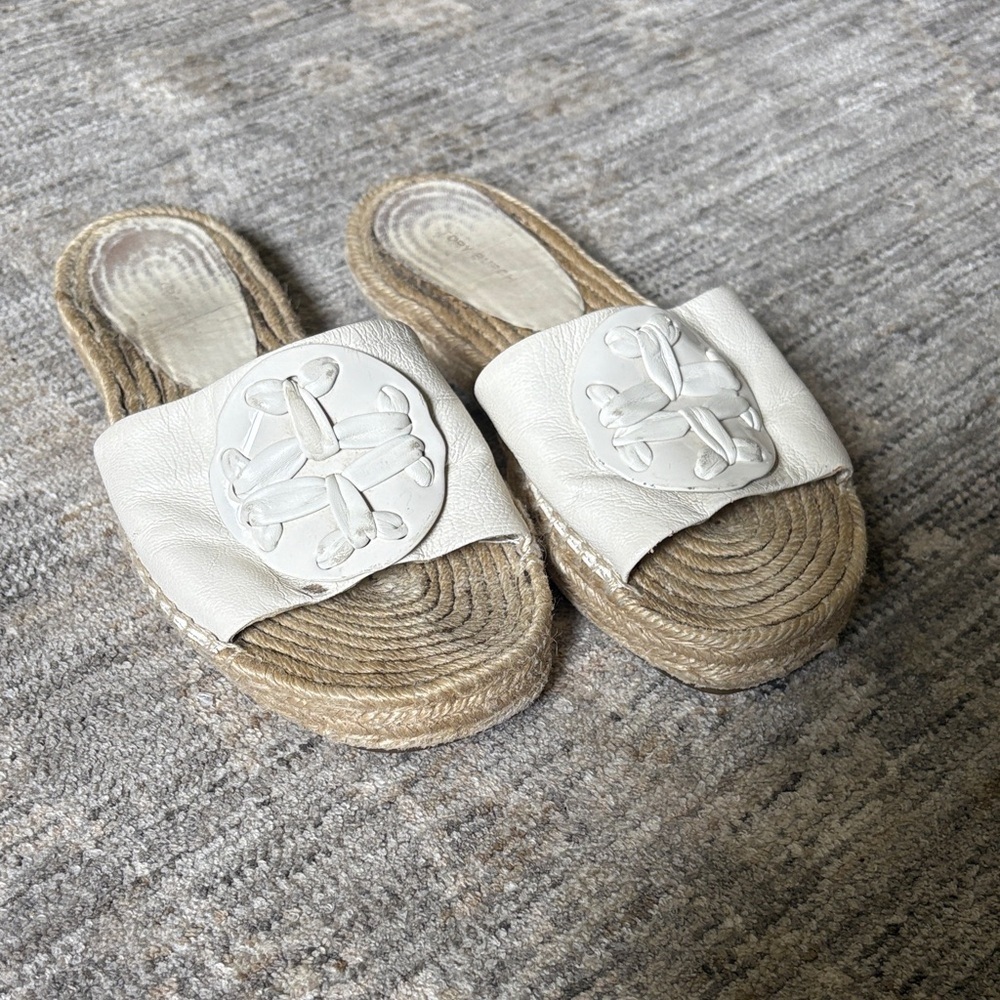 Tory Burch Cream Espadrille Slides - women’s size 6.5 - leather